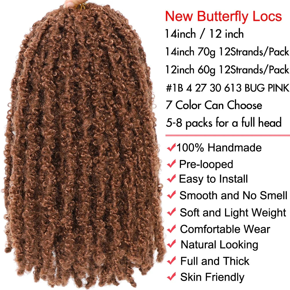 14 12 inch Butterfly Faux Locs Crochet Hair Braids Pre looped Distressed Goddess Butterfly Soft Locs Crochets Braids Cheveux Lok