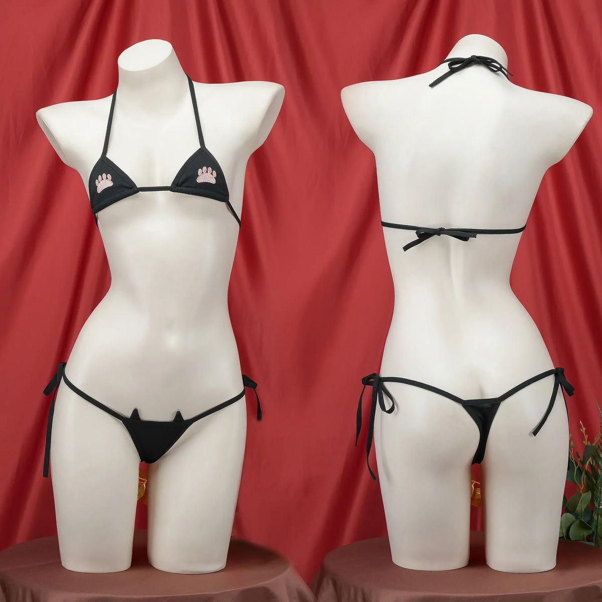 Japanese Kawaii Sexy Lingerie Women Bikini Set Cat Claw Printed Three Point Micro Bra and Panties Mini Swimsuit Bathing Suit
