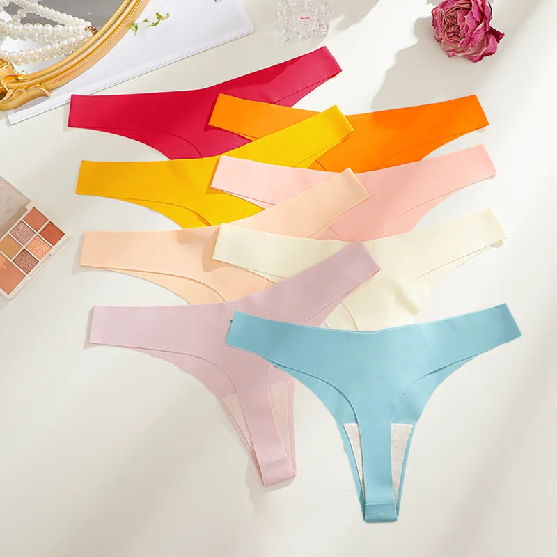 Seamless Ice Silk Panties 8-Piece Set – V-Waist G-String Underwear for Women