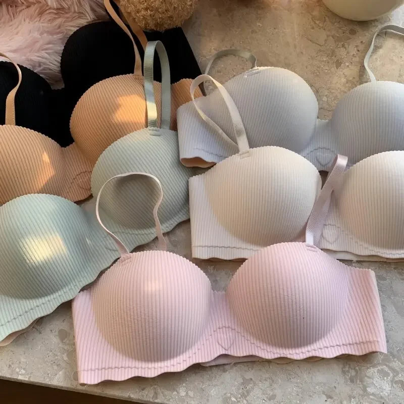 Women 1/2 Fixed Cup Bra Seamless Underwear Padded Bras Cute Heart Print Non-wired No Rims Sexy Lingerie Brassiere S-XL