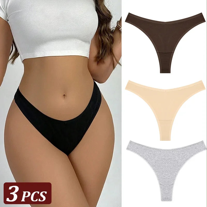 3-Piece Seamless Thong Panty Set – Soft Cotton Women&