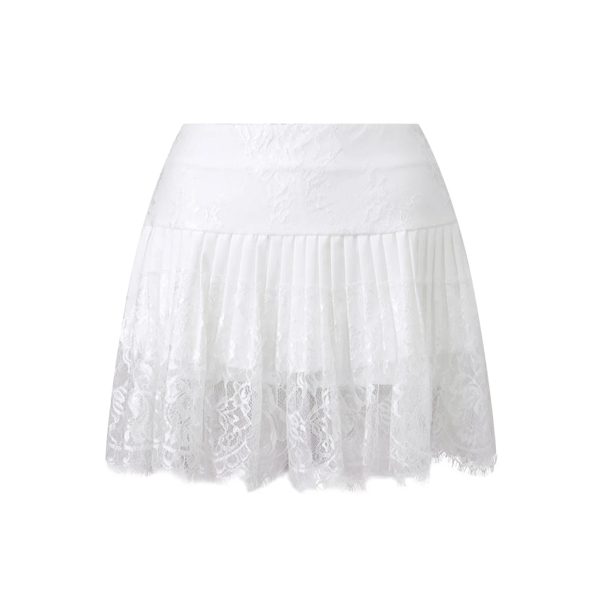 Women Solid Color Patchwork Lace Mini Skirt High Rise A-line Short Pleated Skirts Casual Summer Streetwear