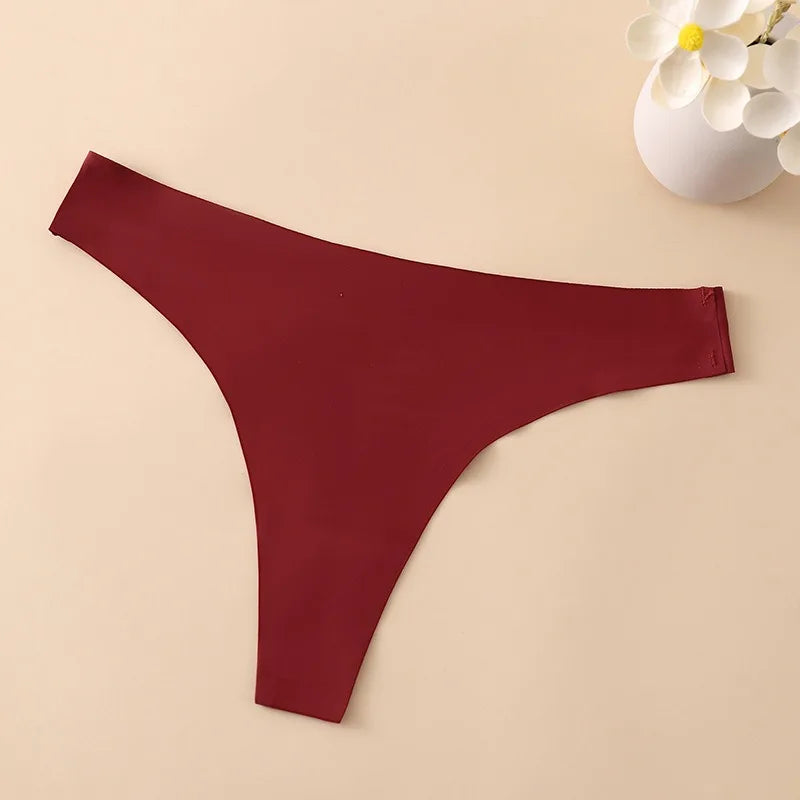 1PC Women Seamless Thongs Ice Silk T-back Solid G-String Breathable Crotch Sexy Lingerie Women&