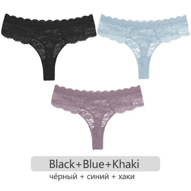 Full Lace Thongs – 3-Piece Lingerie Set for Women