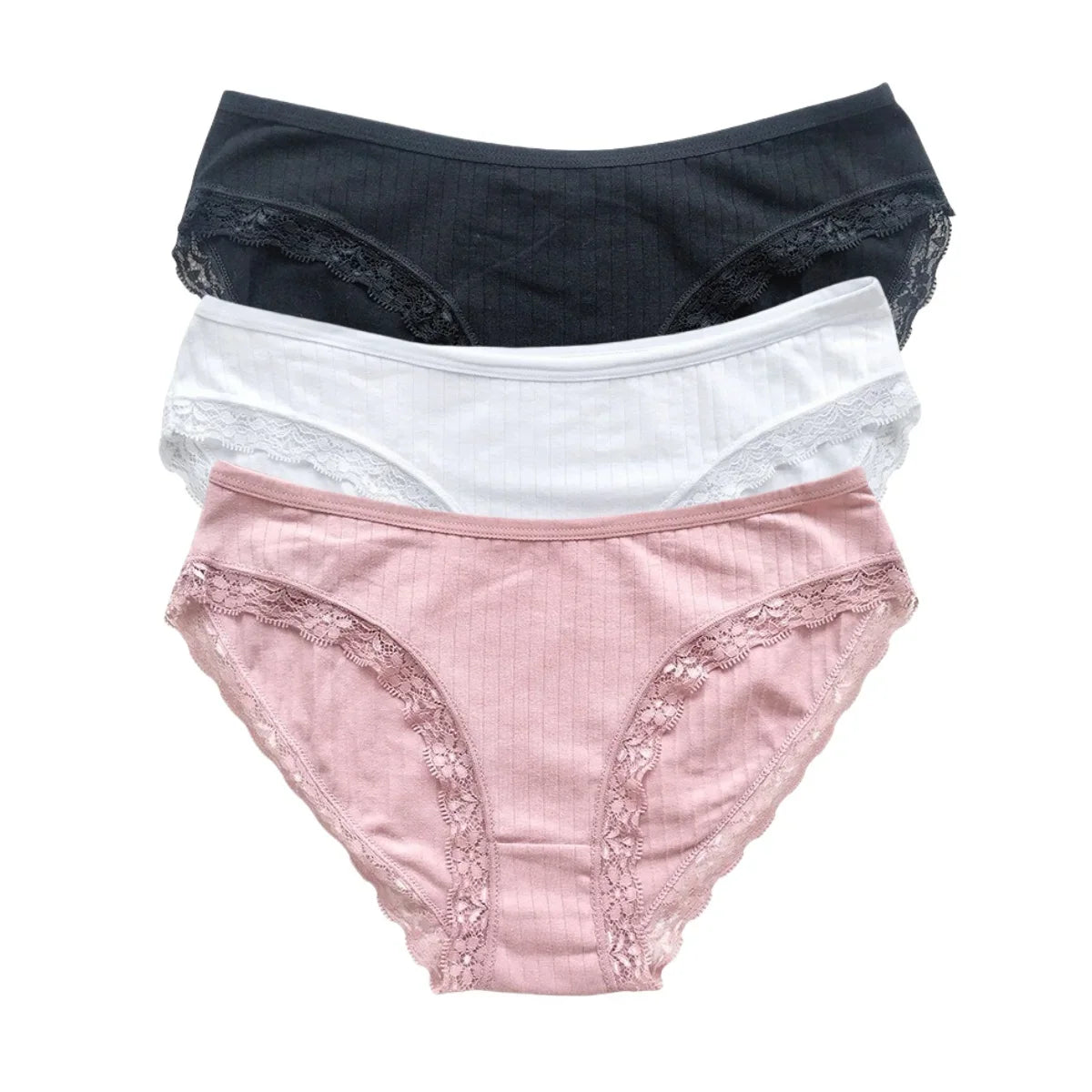 3Pcs/Set Cotton Panties Women Lace Trim Briefs Female Underpants Solid Color Soft Underwear Sexy Lingerie Intimates M-XL