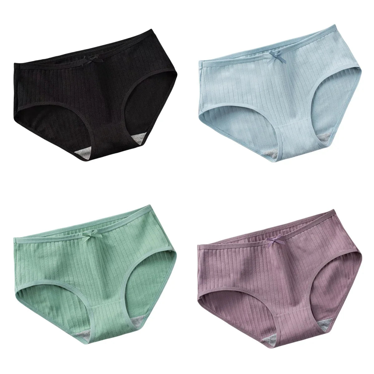 4Pcs/Set Women Cotton Panties Low Waist Briefs Breathable Comfort Underwear Sexy Lingerie Solid Color Underpants Intimates M-XL