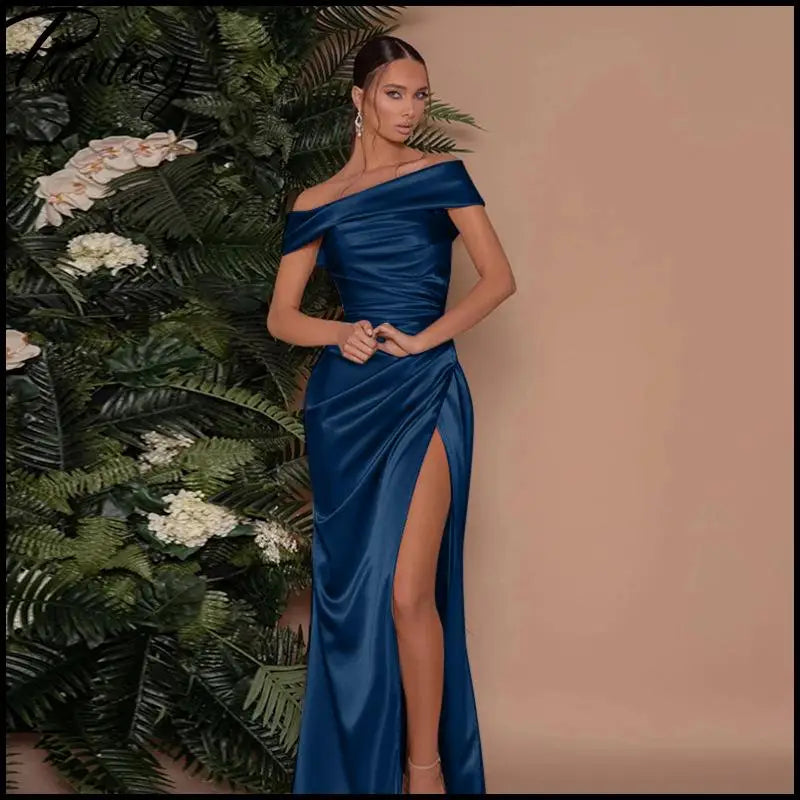 Elegant Satin Solid Color Off-Shoulder Women&