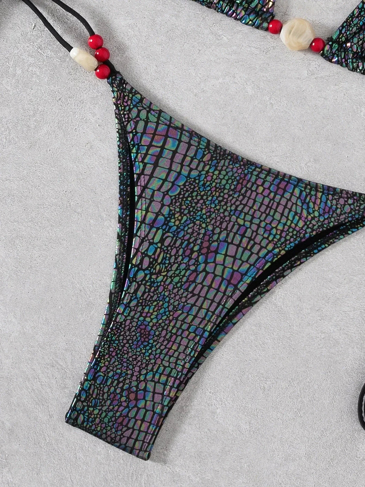 DEKA Beaded Snake Skin Bikini Set Halter Strappy Female Swimsuit Women Swimwear Bikini Bather Bathing Suit Swim