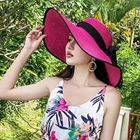 Women Sun Hat Big Eaves Waves Beach Cap Ladies Hat Big Brim Sun Visors UV Cut Bucket Panama Cap Foldable Straw Sunscreen Vintage