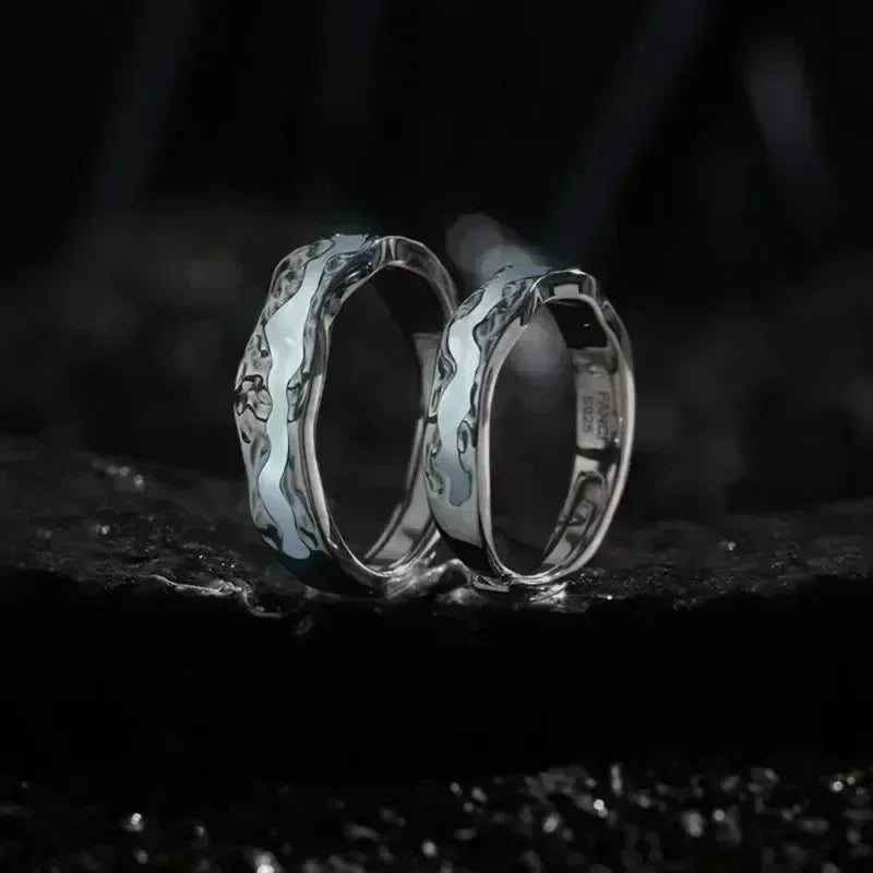 New Enamel Luminous Adjustable Finger Ring Vintage Luxury Love Couples Rings Glow In Dark Y2K Jewelry Valentine&