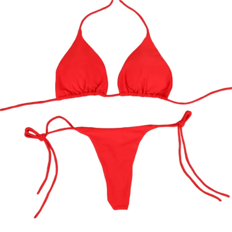 2025 Sexy Halter Solid Color Bikini Set Women&