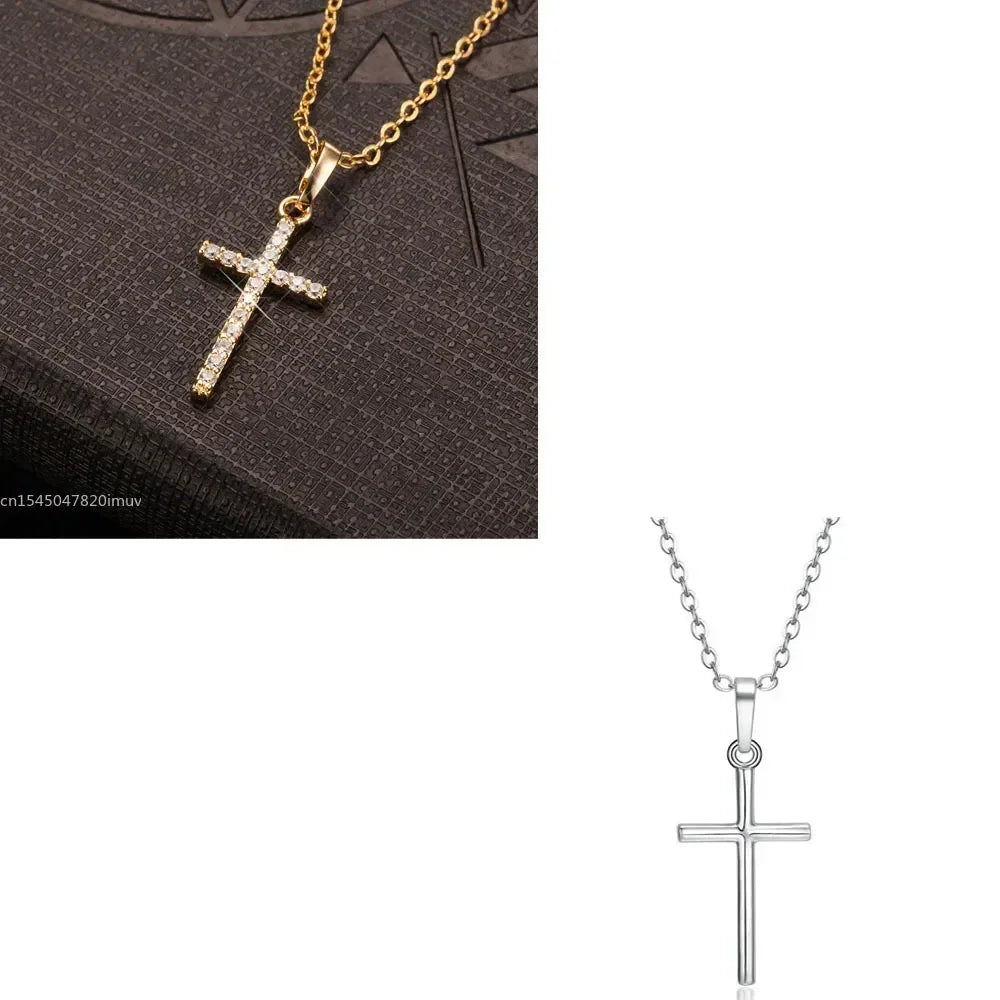 Luxury Zircon Cross Pendants Necklace Fashion Light Golden Silver Color for Men Women Jewelry Chain Accessory