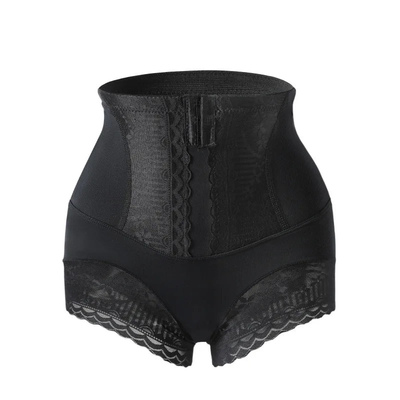 Women High Waist Hook‑and‑Eye Shapewear Shorts Tummy Control Butt Lifter Lace Hem Body Shaper Underwear For Women
