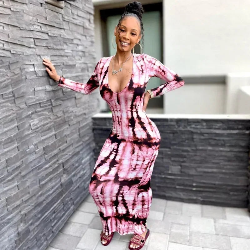 Spring And Summer Dresses For Women Chest Wrap Printed Off Shoulder Bandage Slim Sexy Long Dress 2023 New Fashion party MsChuh