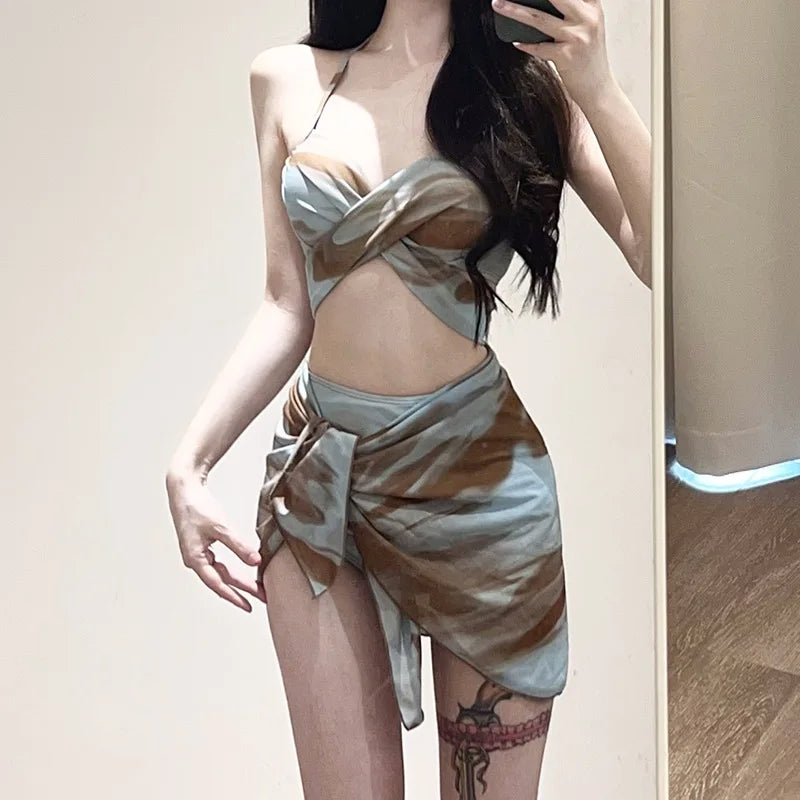 New Fashionable Plus Size Multi Piece Set Split Swimsuit for Women Covering Belly Slimming Down Hot Spring Vacation Swimsuit