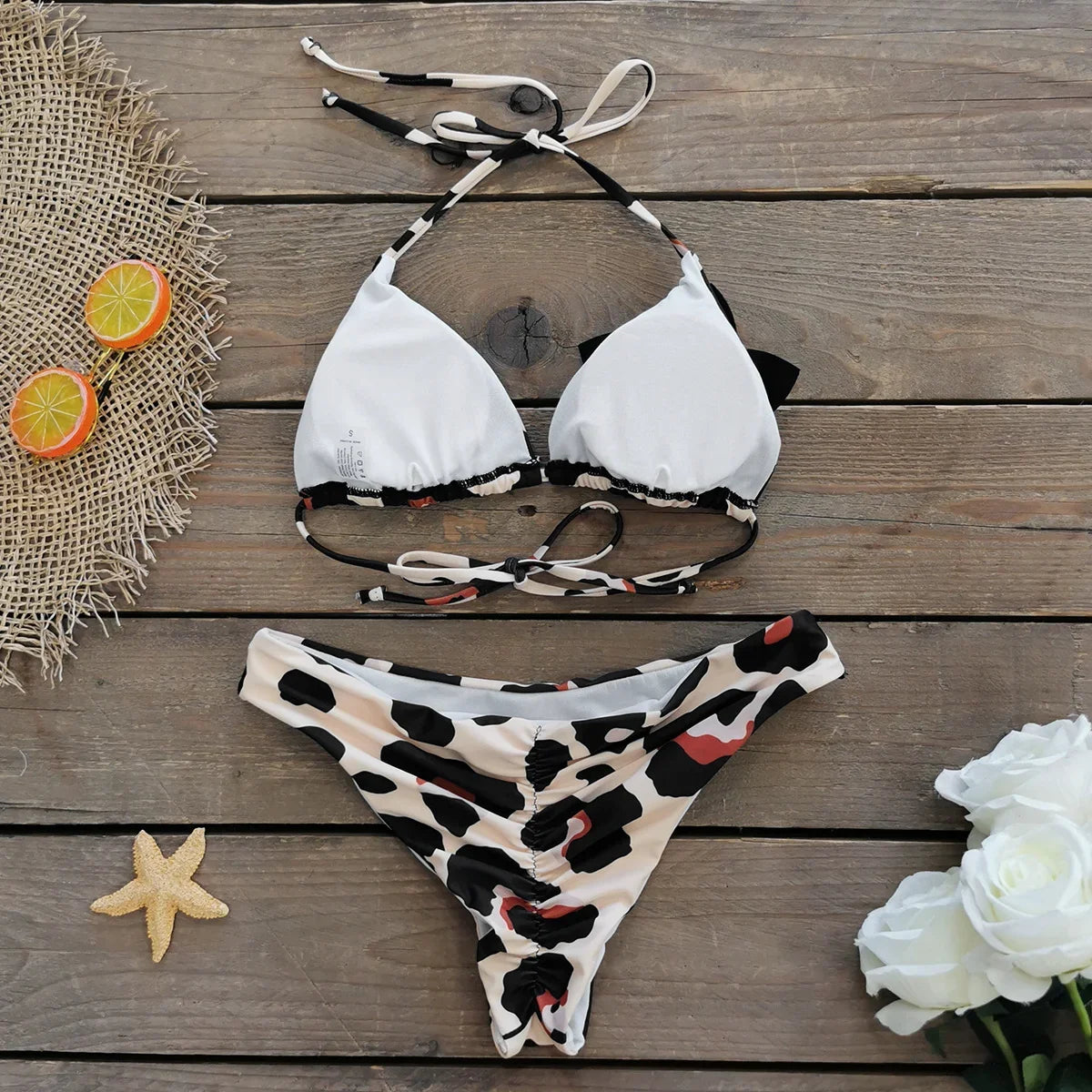 New Halter Bikini High Leg Swimsuit Swimwear Women Deep Back Two-Piece Separates Bikini Sets Strappy Bathing Suits