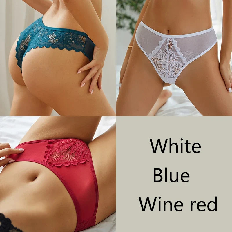 3-Piece Lace Thong Set for Women — Sexy Low-Rise G-String Panties