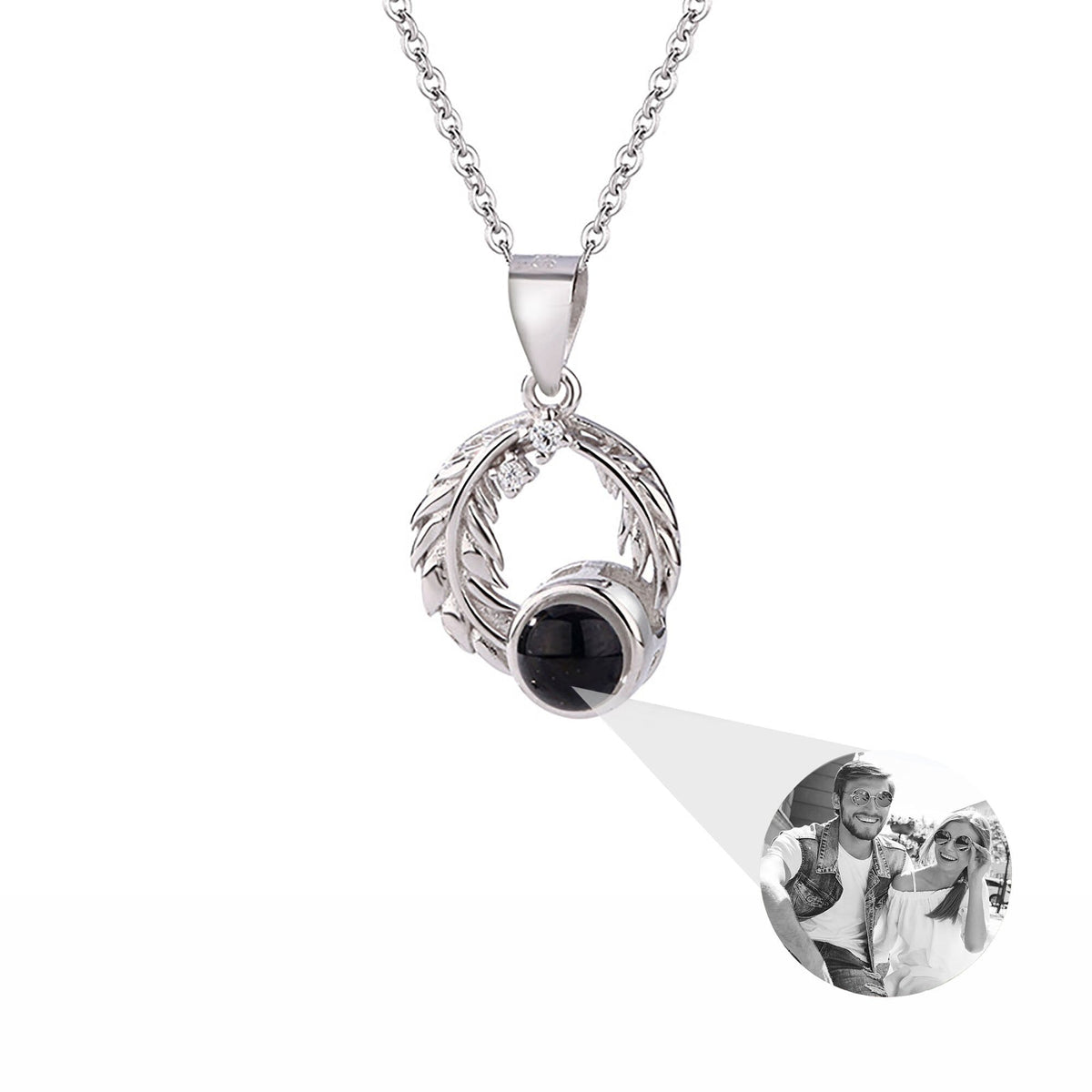 Feathers for customized photos Projection Necklace Pendant Jewelry For Lover Girlfriend