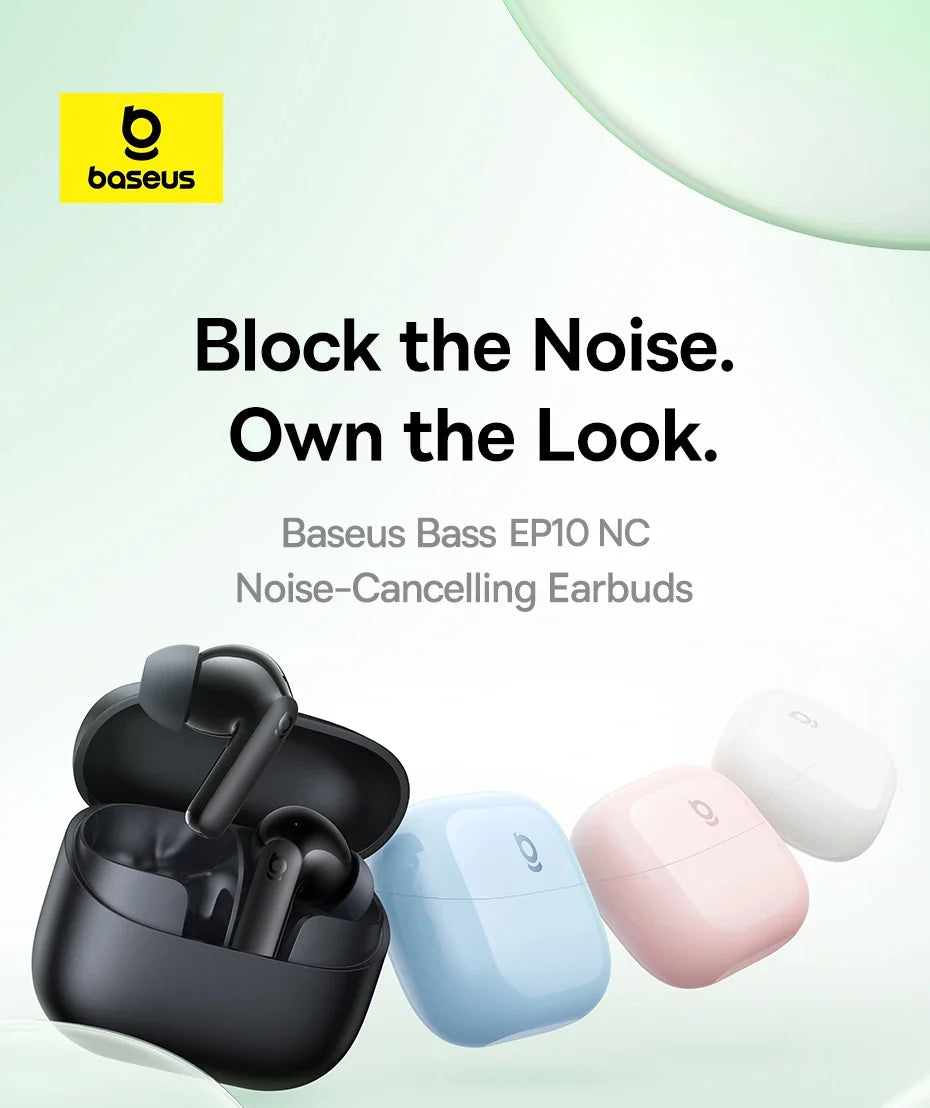 Baseus Bass EP10 NC -43dB Noise Cancelling ANC True Wireless Earbuds Bluetooth 6.0 In-Ear Wireless Earphones 4-Mics ENC Ear buds