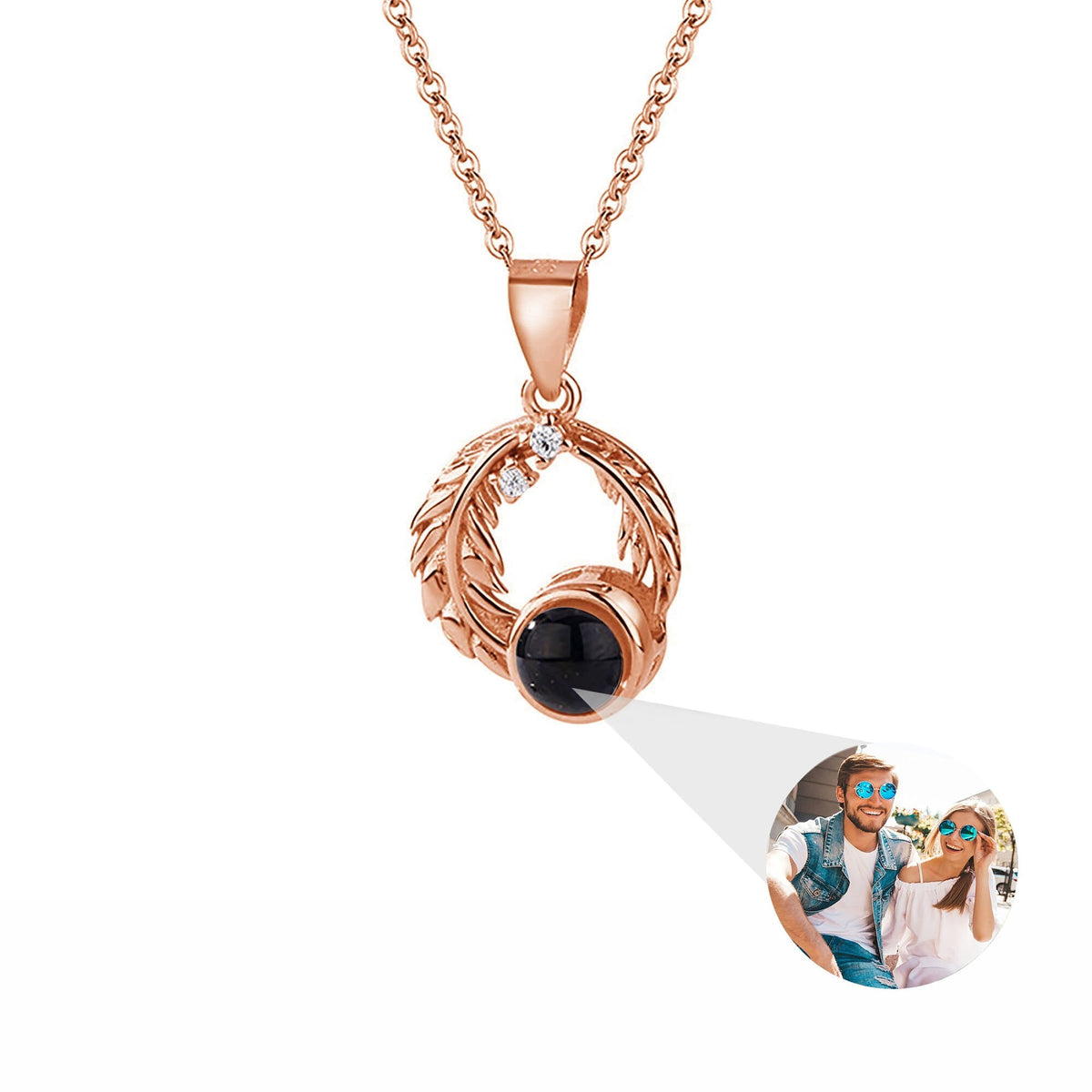 Feathers for customized photos Projection Necklace Pendant Jewelry For Lover Girlfriend