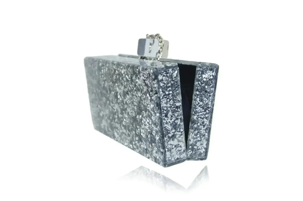 Silver Glitter Acrylic Box Clutch