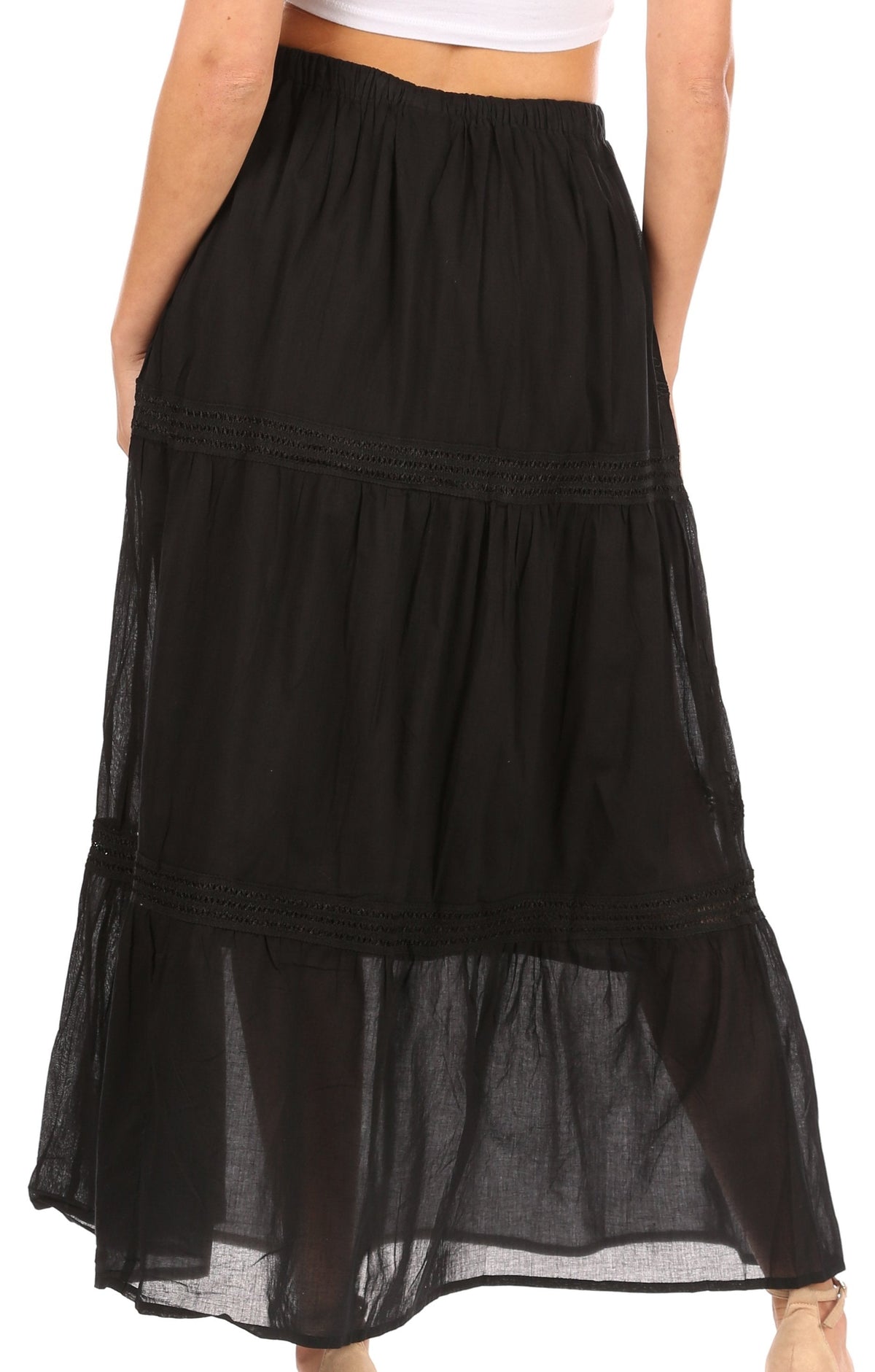 Sakkas Takara Maxi Broomstick Cascading Peasant Skirt with Elastic Waist