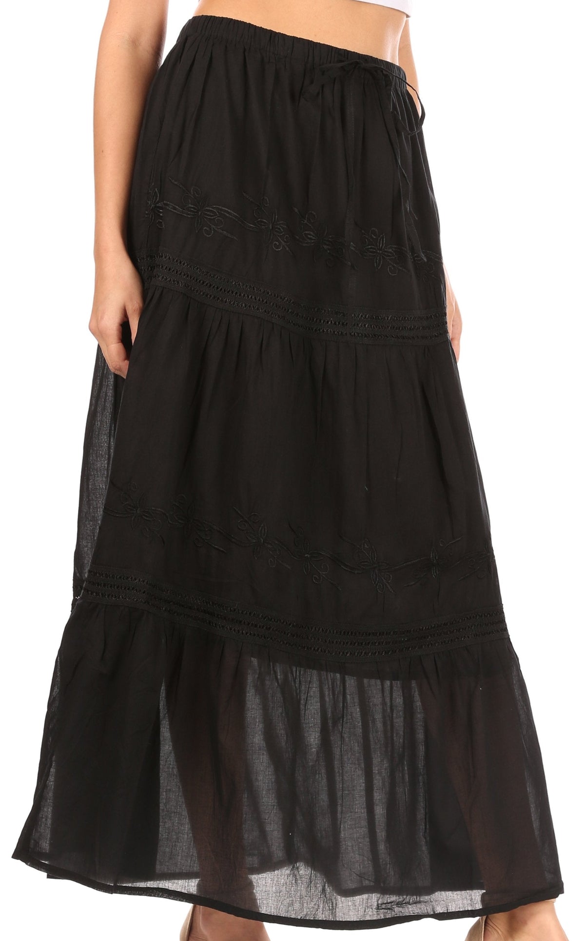 Sakkas Takara Maxi Broomstick Cascading Peasant Skirt with Elastic Waist