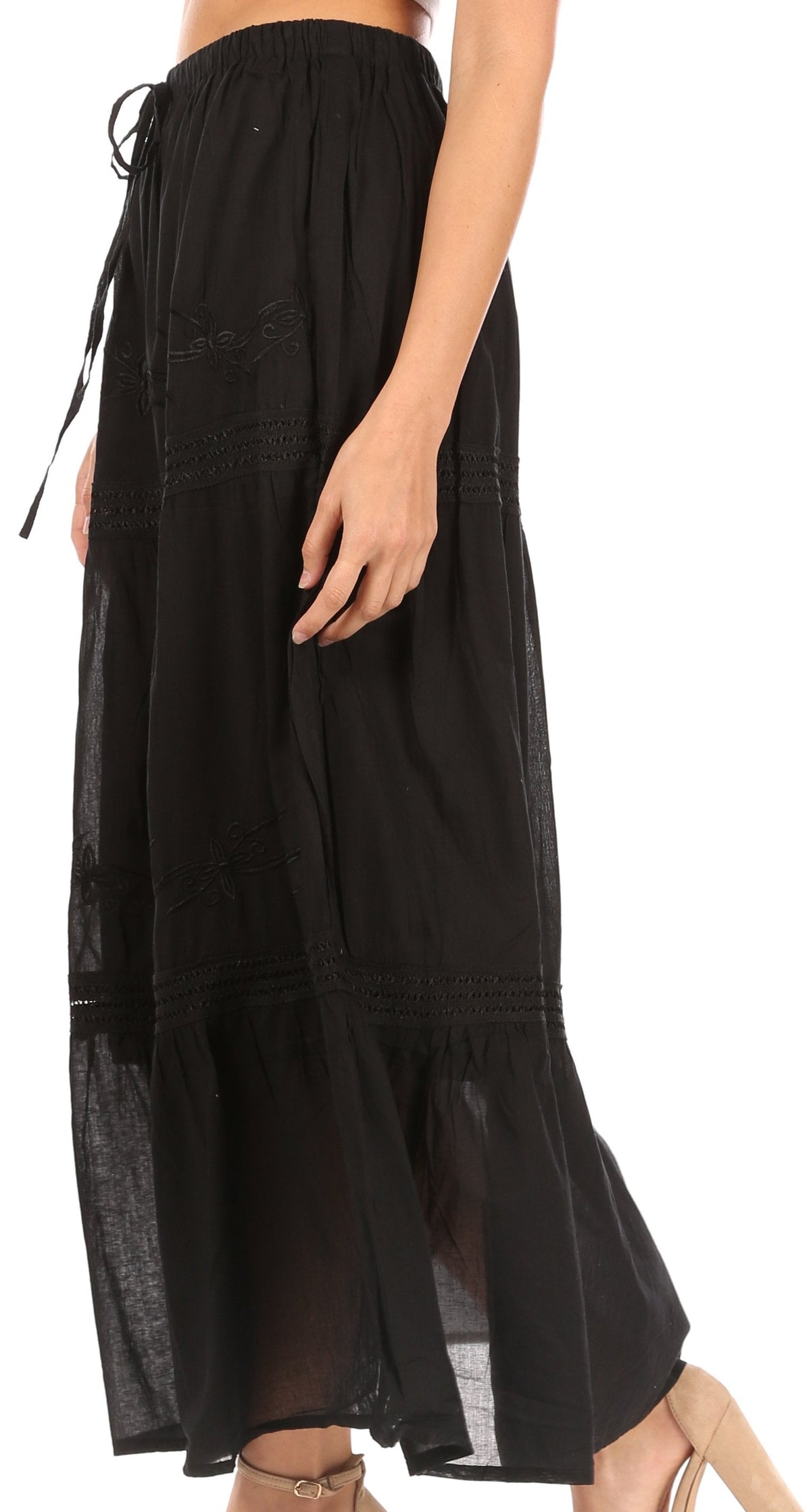 Sakkas Takara Maxi Broomstick Cascading Peasant Skirt with Elastic Waist