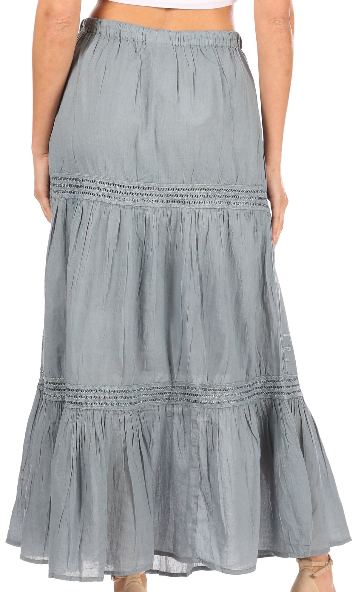 Sakkas Takara Maxi Broomstick Cascading Peasant Skirt with Elastic Waist