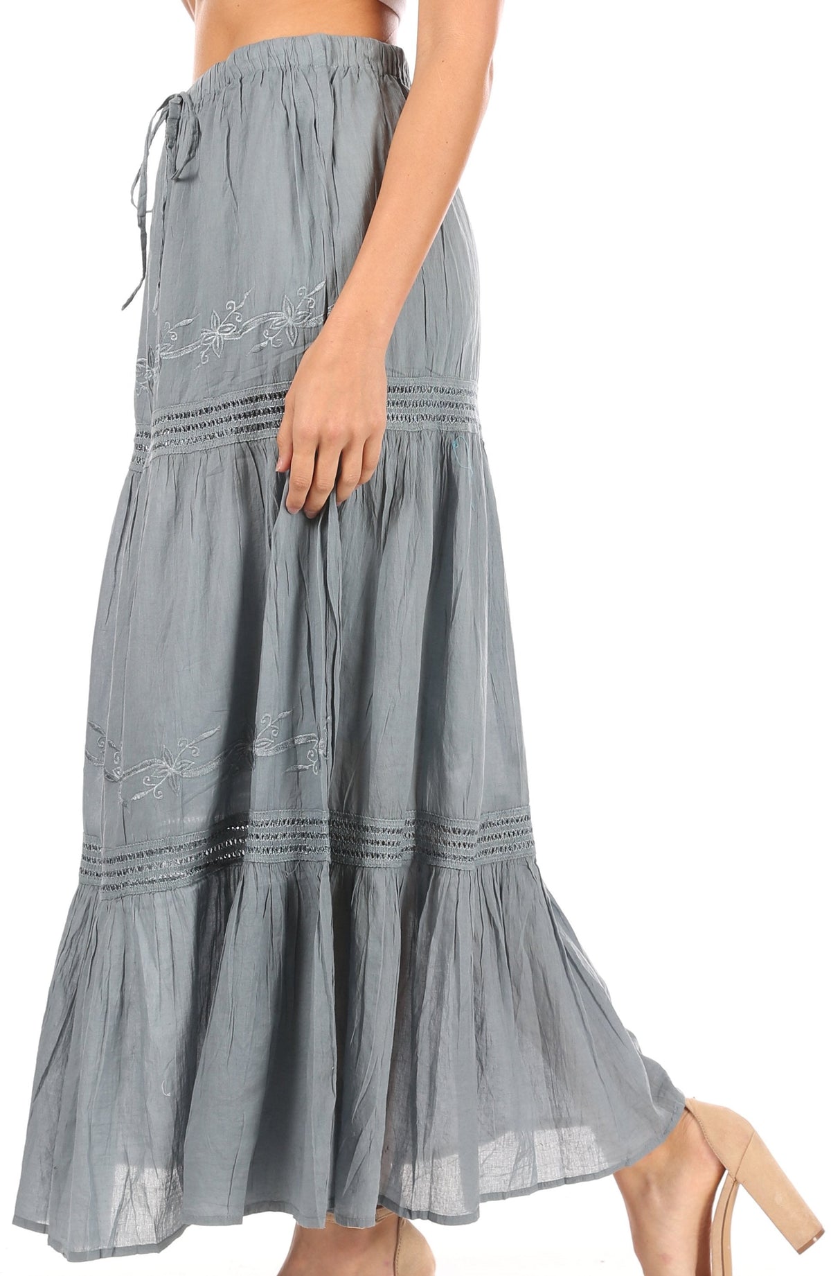 Sakkas Takara Maxi Broomstick Cascading Peasant Skirt with Elastic Waist