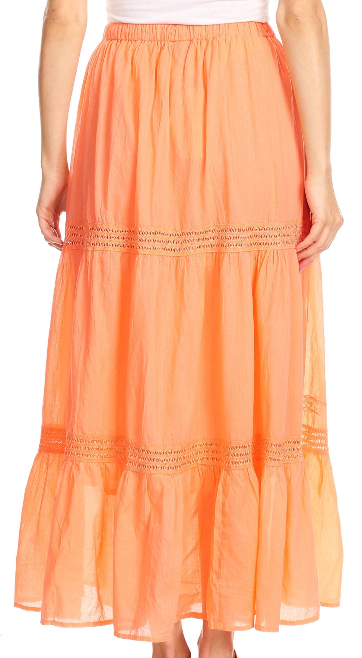Sakkas Takara Maxi Broomstick Cascading Peasant Skirt with Elastic Waist