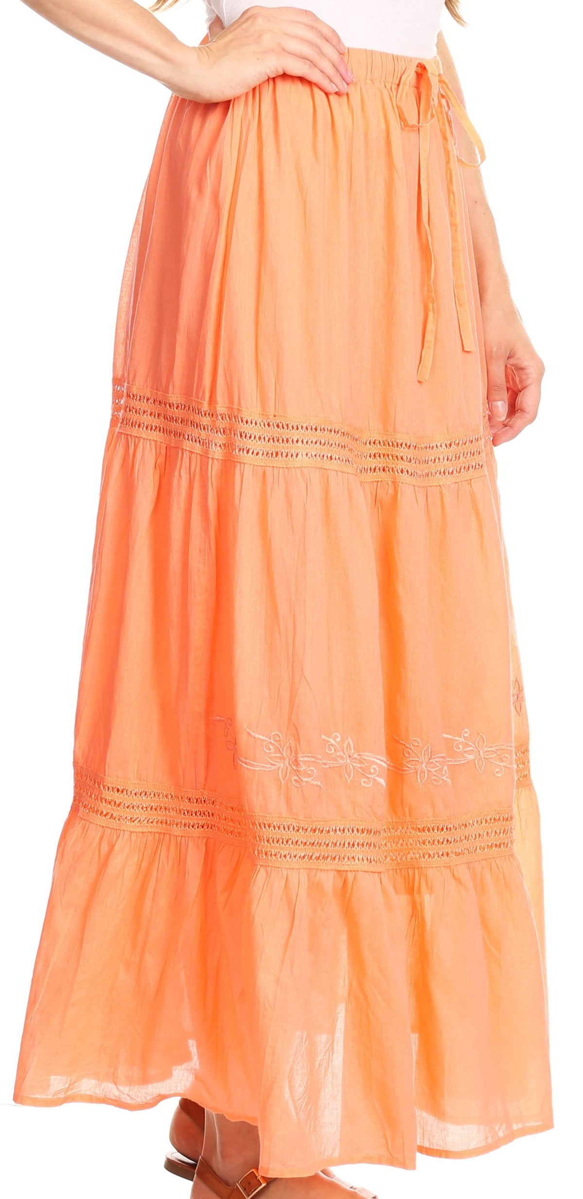 Sakkas Takara Maxi Broomstick Cascading Peasant Skirt with Elastic Waist