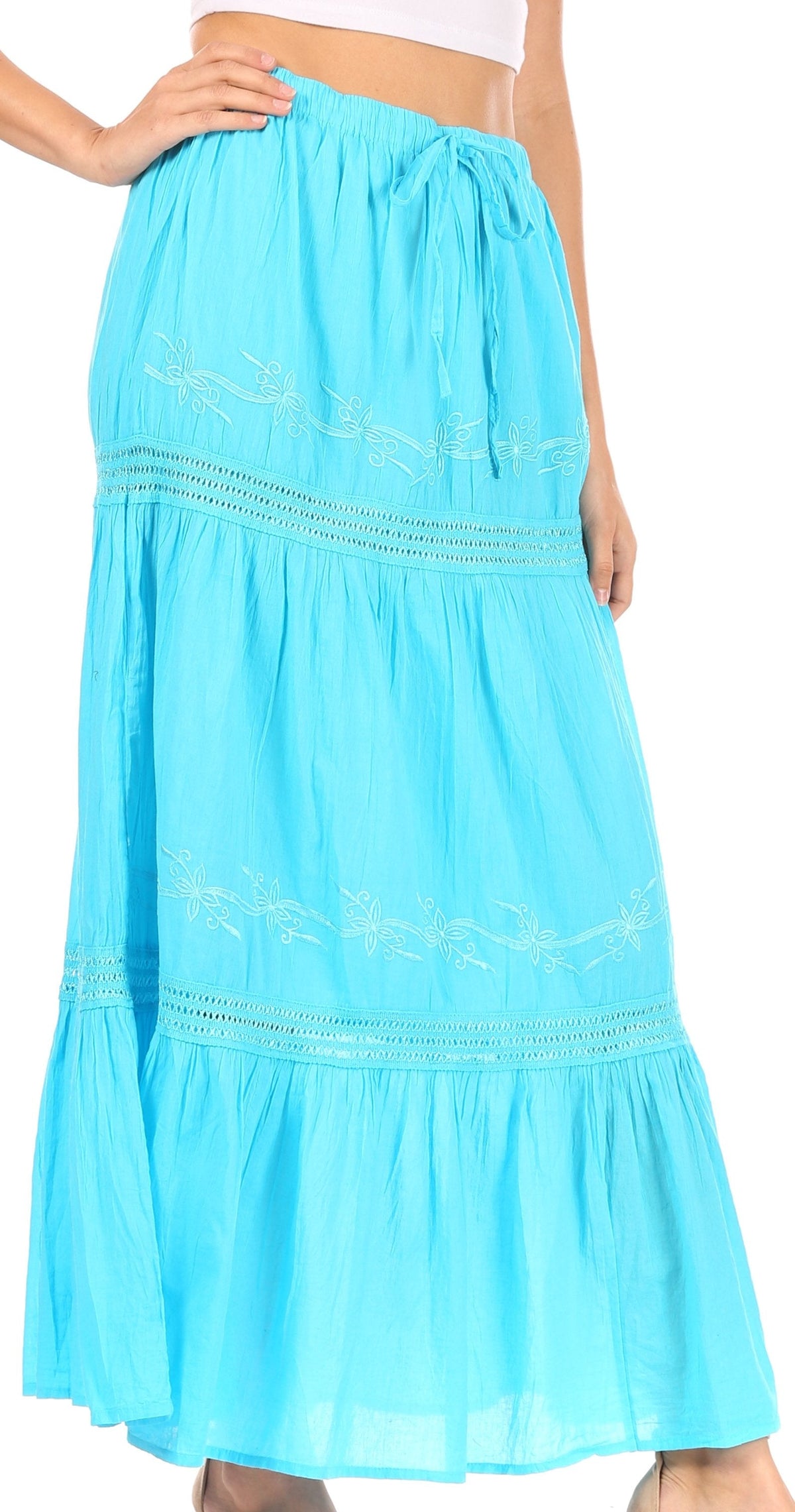 Sakkas Takara Maxi Broomstick Cascading Peasant Skirt with Elastic Waist