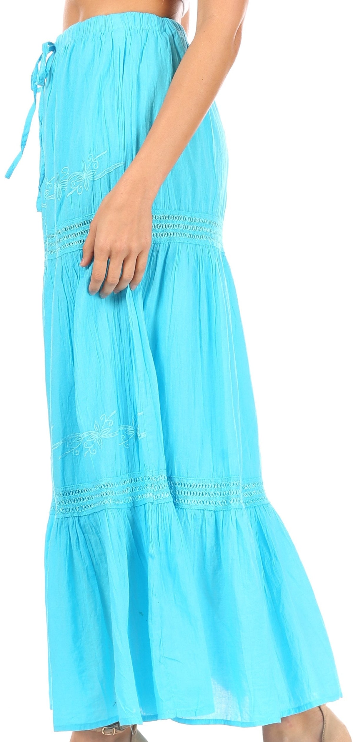 Sakkas Takara Maxi Broomstick Cascading Peasant Skirt with Elastic Waist