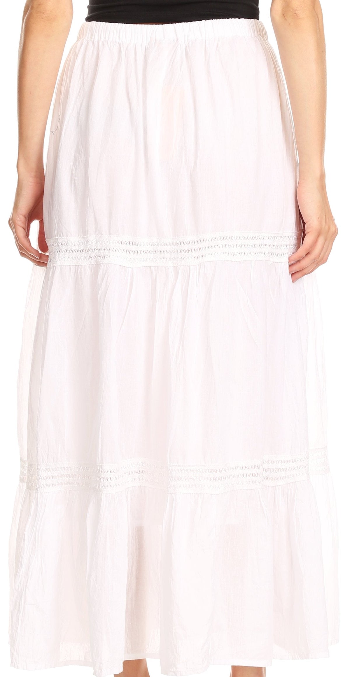 Sakkas Takara Maxi Broomstick Cascading Peasant Skirt with Elastic Waist