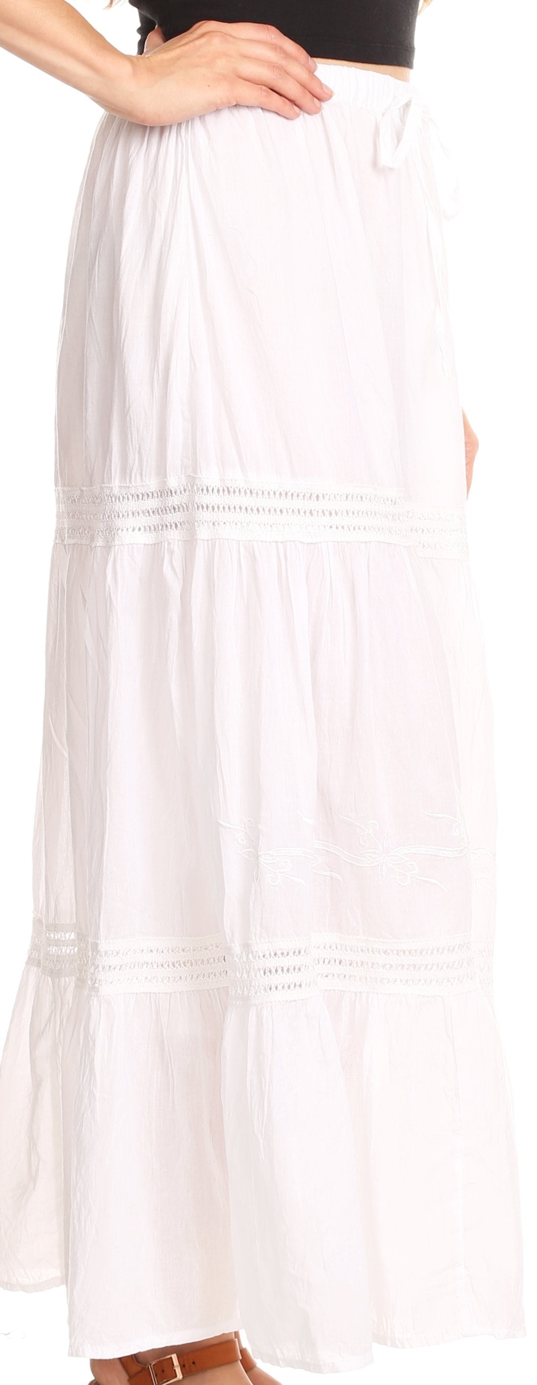 Sakkas Takara Maxi Broomstick Cascading Peasant Skirt with Elastic Waist