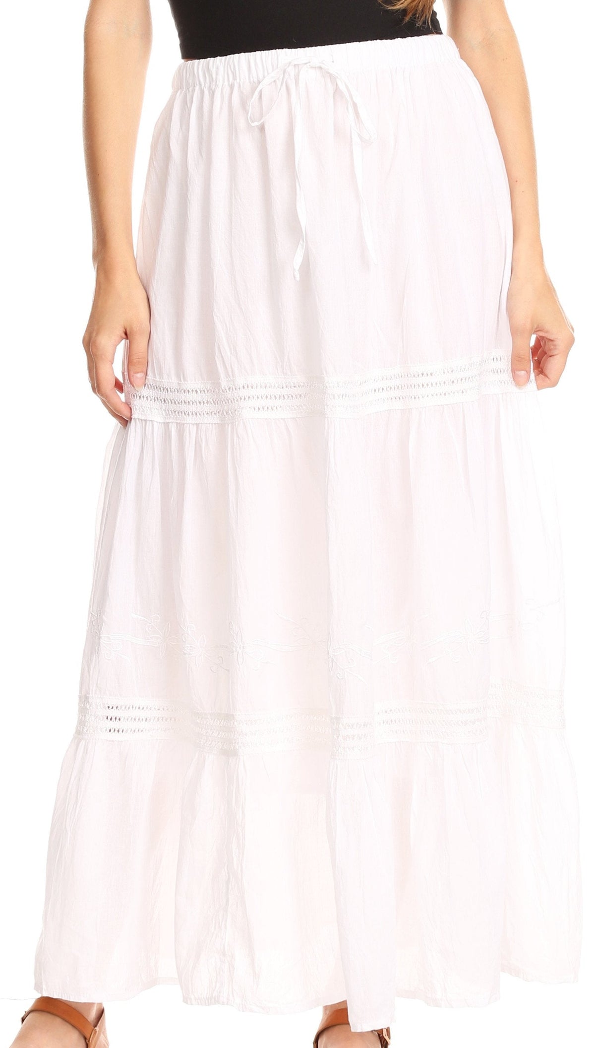 Sakkas Takara Maxi Broomstick Cascading Peasant Skirt with Elastic Waist