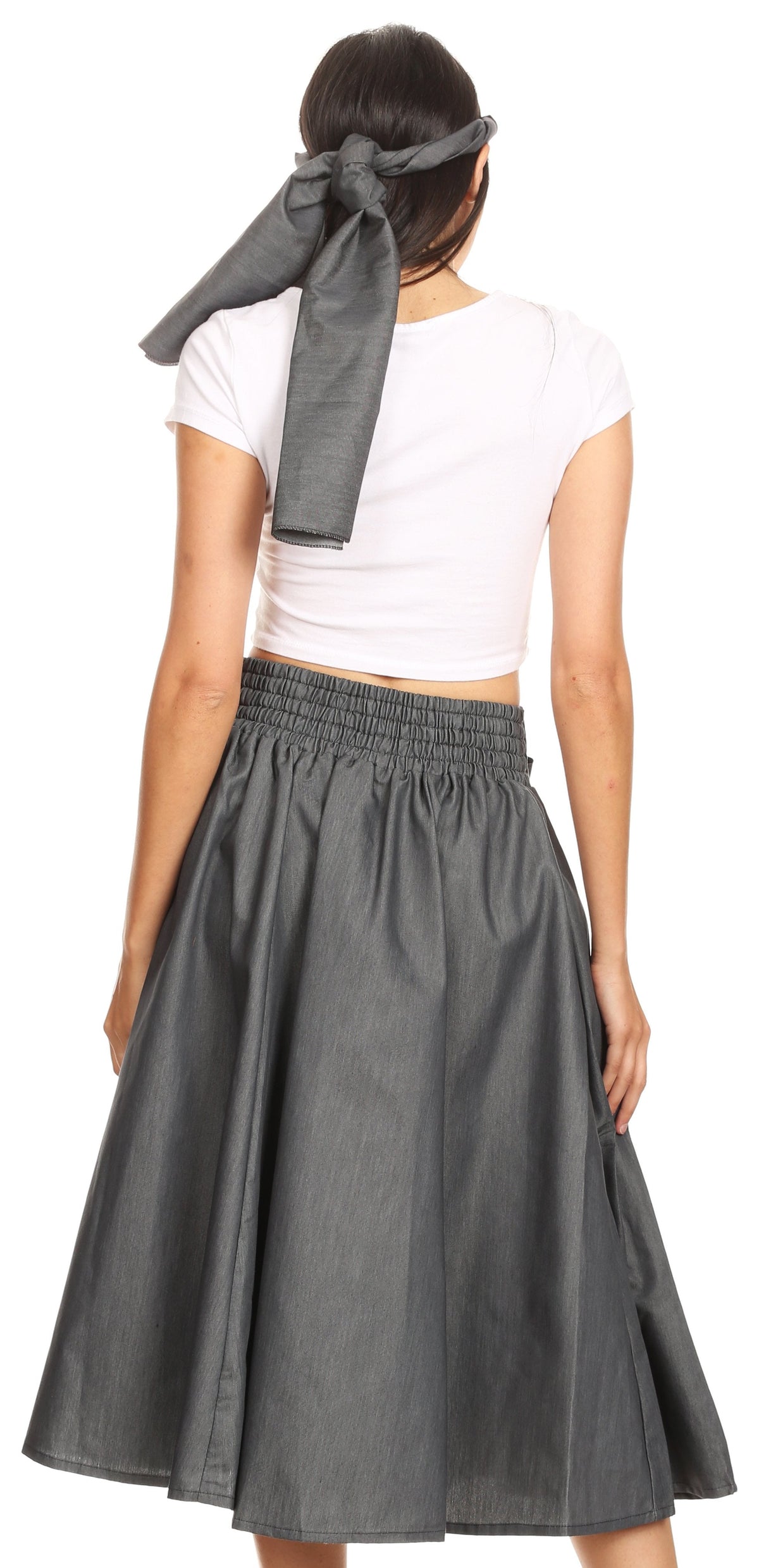 Sakkas Atieno Flared Circle Chambray Boho Mid Skirt with Elastic Waist