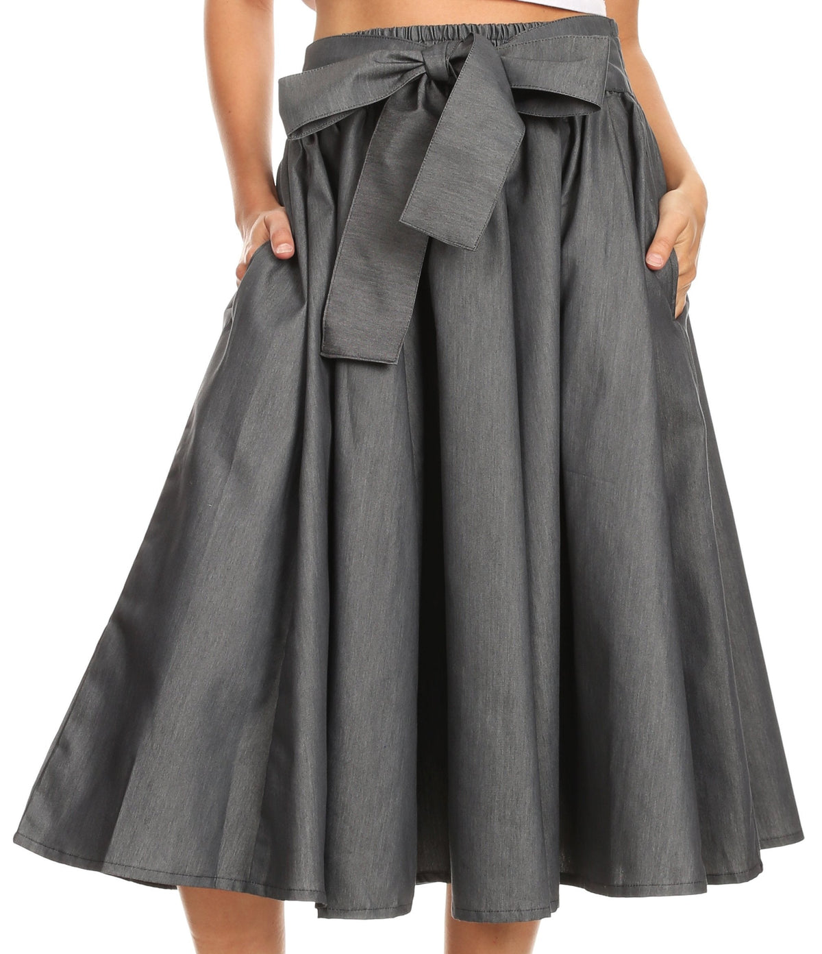 Sakkas Atieno Flared Circle Chambray Boho Mid Skirt with Elastic Waist