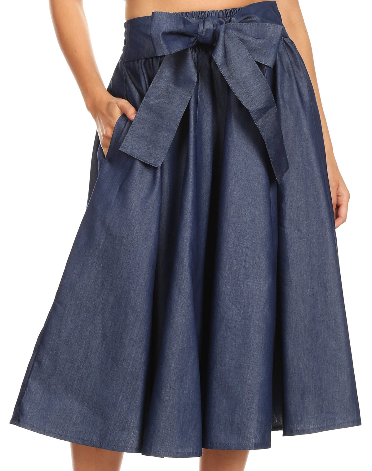 Sakkas Atieno Flared Circle Chambray Boho Mid Skirt with Elastic Waist