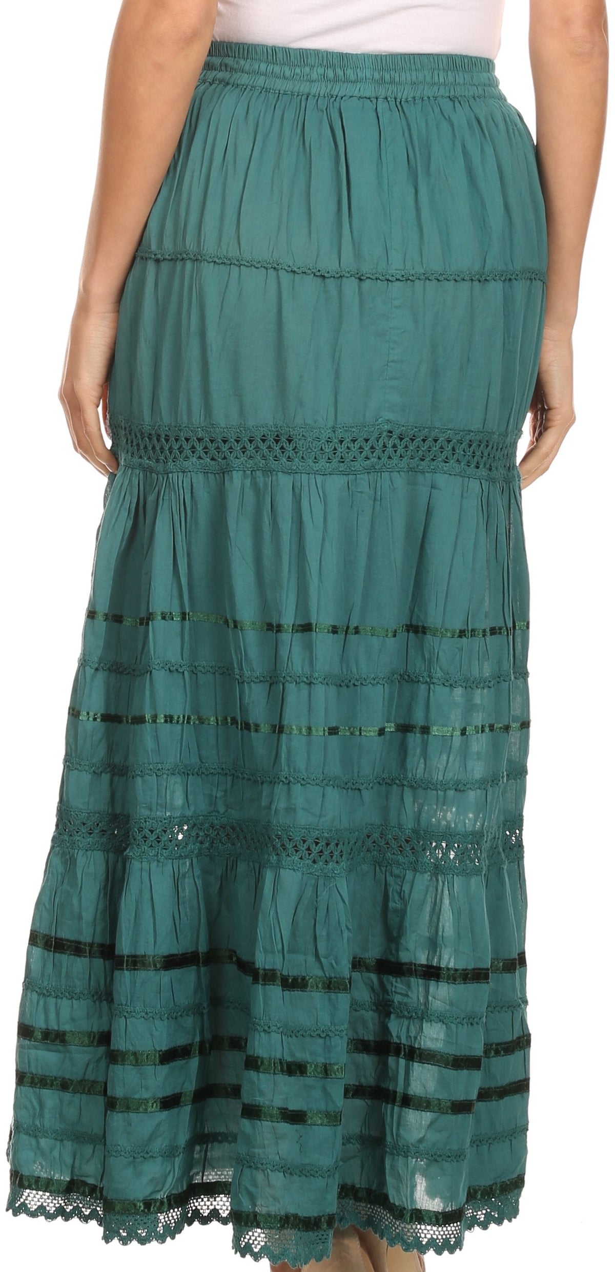 Sakkas 80123 - Gia Bohemian Adjustable Lace Embroidered Wide Lined Long Ethnic Skirt - Black - OS
