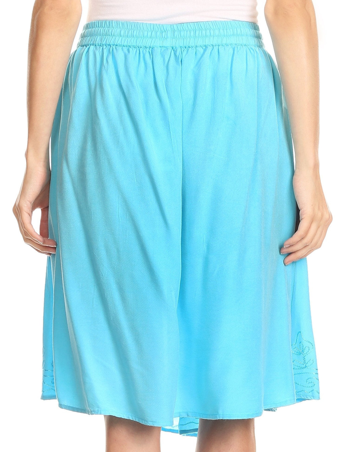 Sakkas Beyza Casual Peasant Mid Skirt with Elastic Waist Embroidery and Eyelet