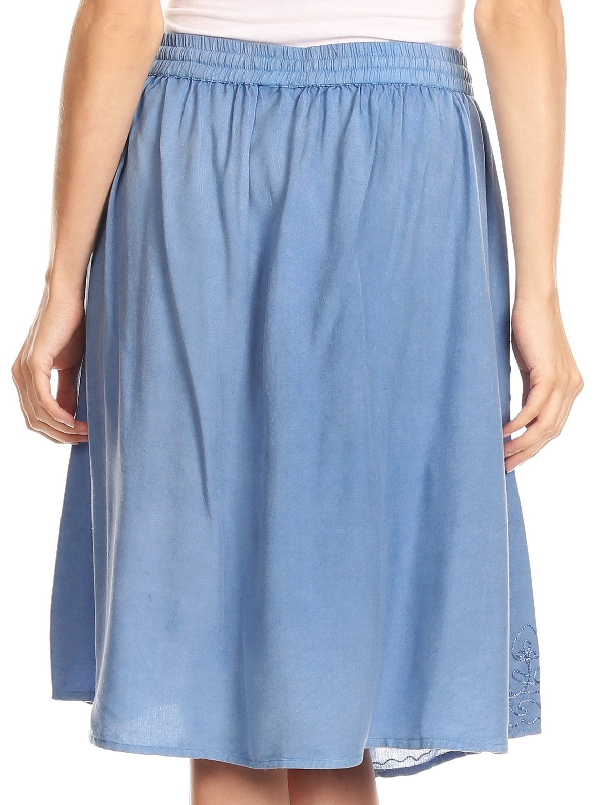 Sakkas Beyza Casual Peasant Mid Skirt with Elastic Waist Embroidery and Eyelet