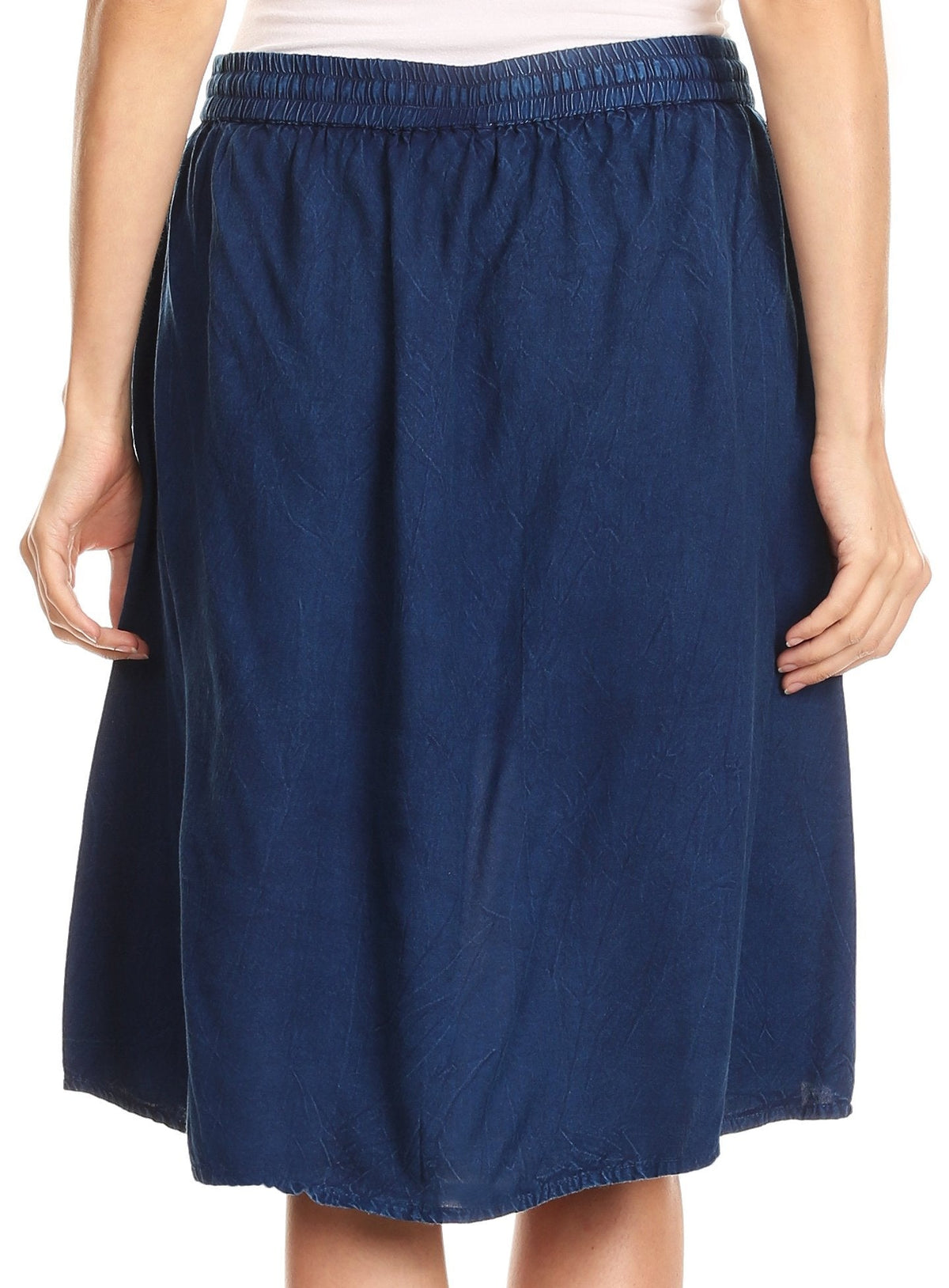 Sakkas Beyza Casual Peasant Mid Skirt with Elastic Waist Embroidery and Eyelet
