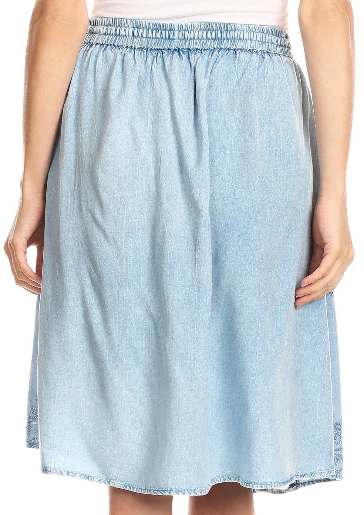 Sakkas Beyza Casual Peasant Mid Skirt with Elastic Waist Embroidery and Eyelet