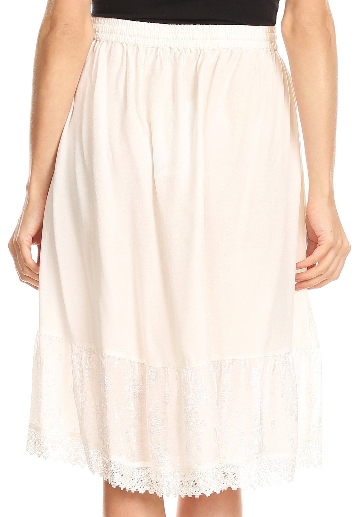 Sakkas Beyza Casual Peasant Mid Skirt with Elastic Waist Embroidery and Eyelet