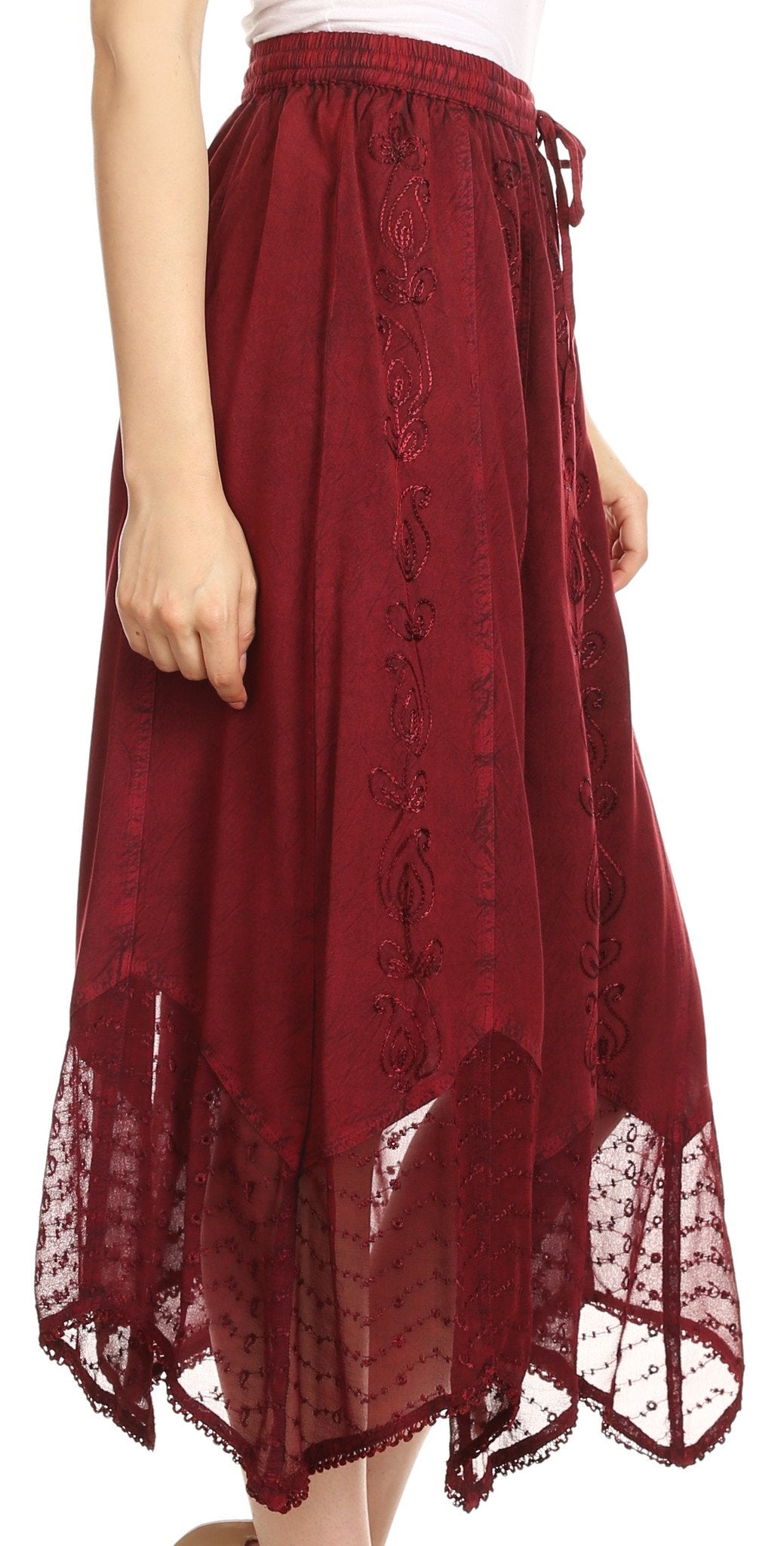 Sakkas Emma Adjustable Handkerchief Eyelet Hem Casual Skirt with Embroidery