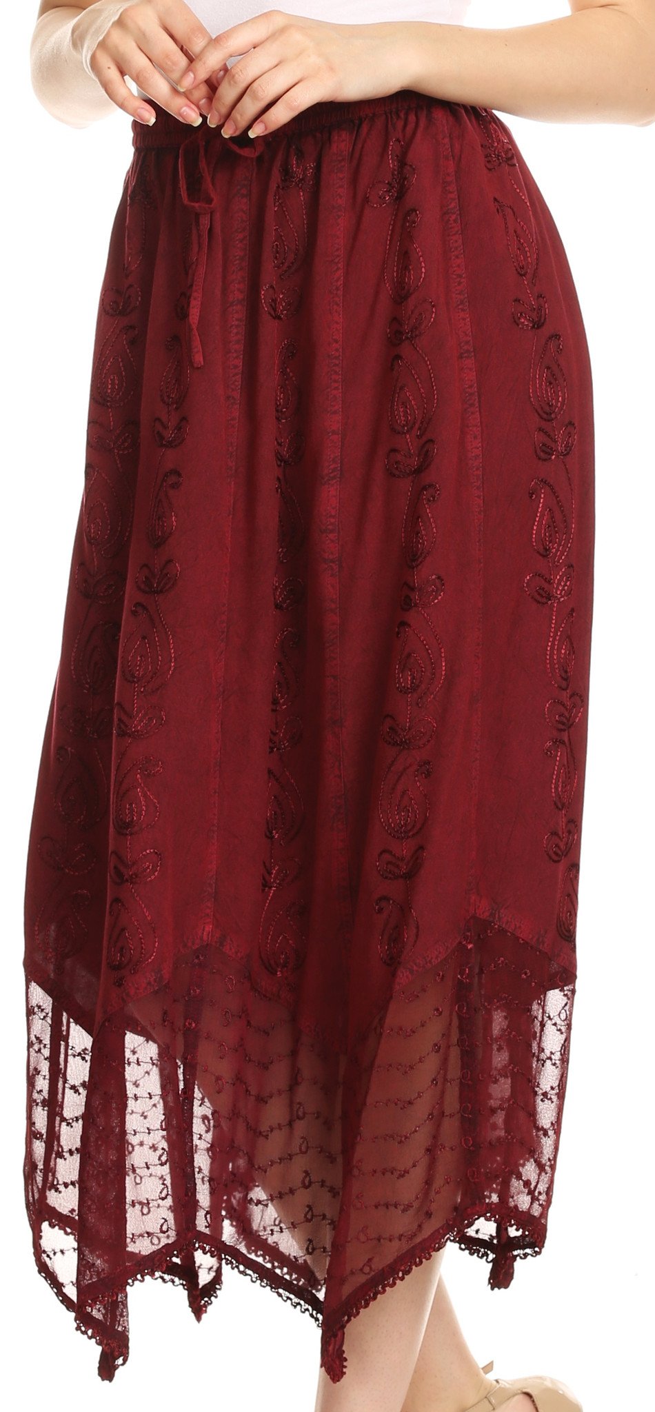 Sakkas Emma Adjustable Handkerchief Eyelet Hem Casual Skirt with Embroidery