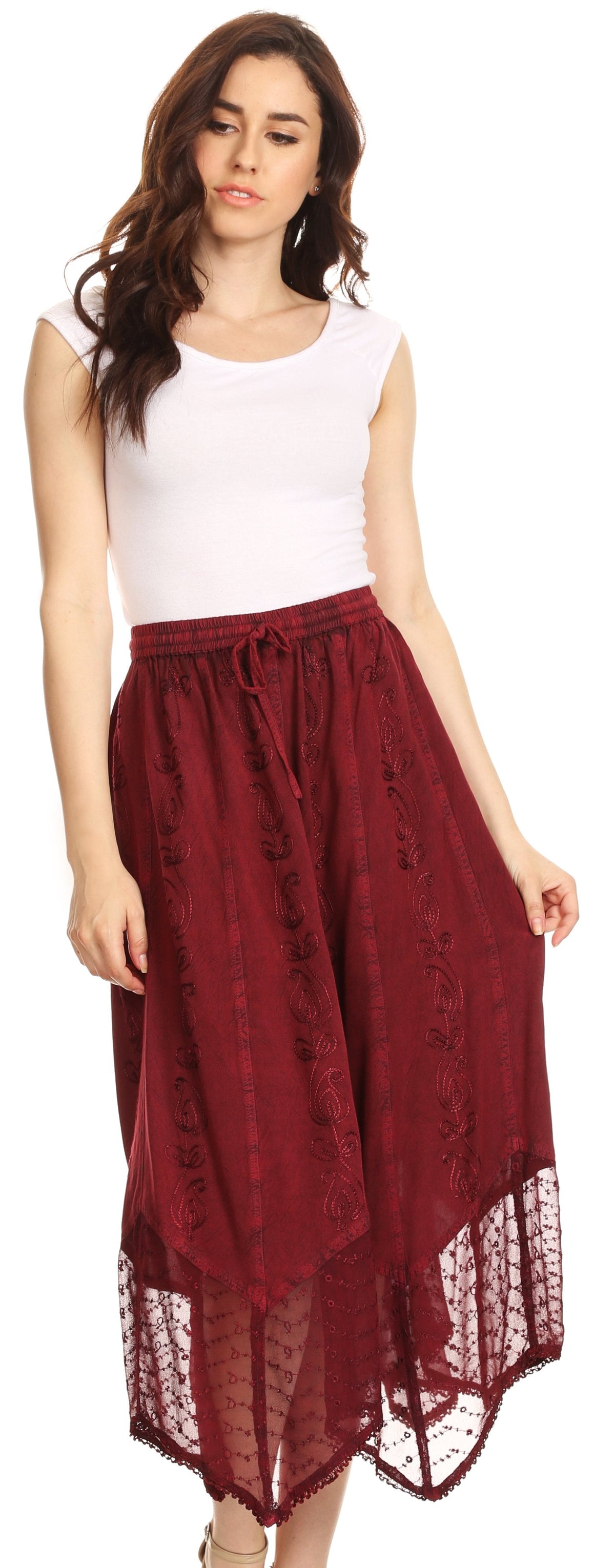 Sakkas Emma Adjustable Handkerchief Eyelet Hem Casual Skirt with Embroidery