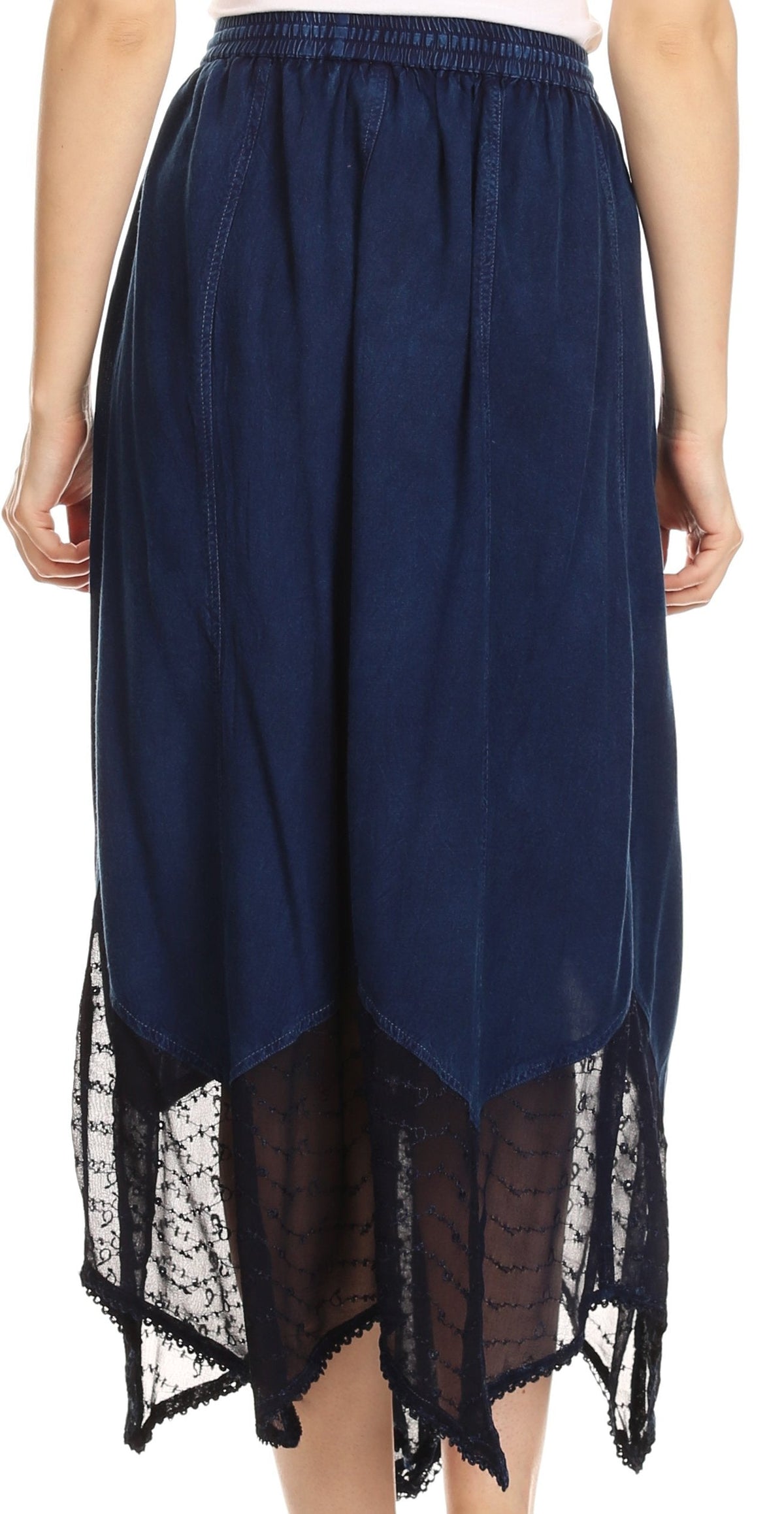Sakkas Emma Adjustable Handkerchief Eyelet Hem Casual Skirt with Embroidery